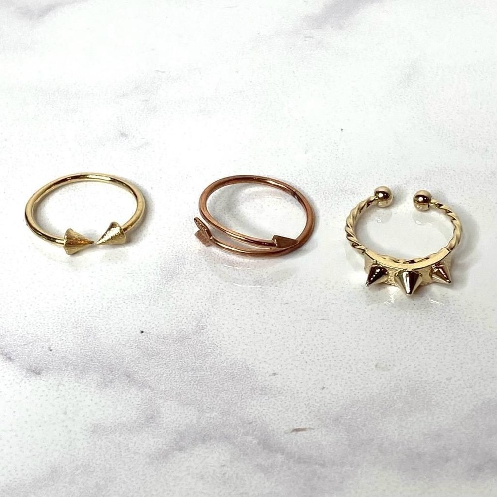 Set 3 Handmade MIDI RINGS Boho Dainty Delicate Jewelry Rose & Gold Spike Arrow